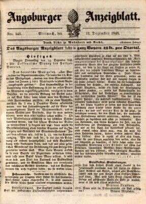 Augsburger Anzeigeblatt Mittwoch 13. Dezember 1848