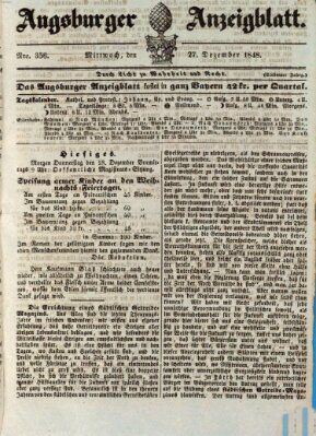 Augsburger Anzeigeblatt Mittwoch 27. Dezember 1848