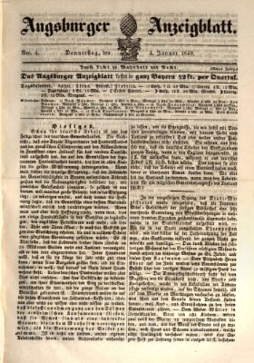 Augsburger Anzeigeblatt Donnerstag 4. Januar 1849