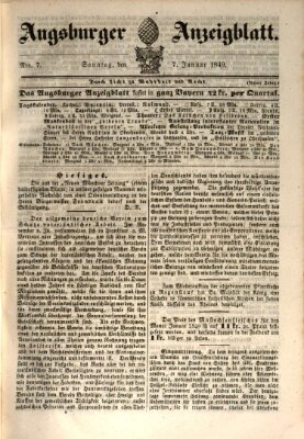 Augsburger Anzeigeblatt Sonntag 7. Januar 1849