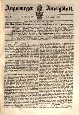 Augsburger Anzeigeblatt Dienstag 9. Januar 1849