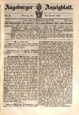 Augsburger Anzeigeblatt Montag 22. Januar 1849