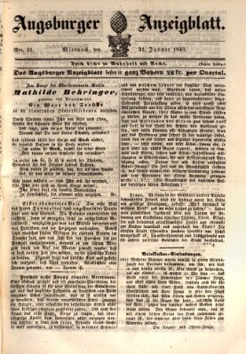 Augsburger Anzeigeblatt Mittwoch 31. Januar 1849