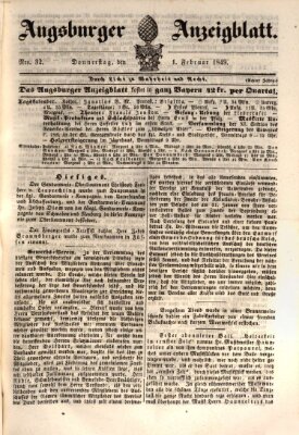 Augsburger Anzeigeblatt Donnerstag 1. Februar 1849