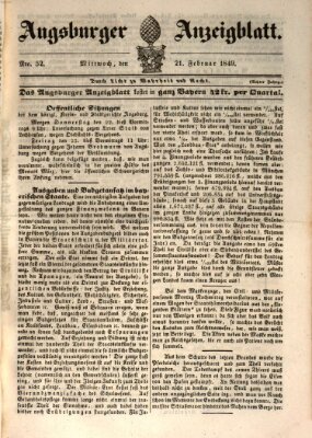 Augsburger Anzeigeblatt Mittwoch 21. Februar 1849