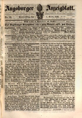 Augsburger Anzeigeblatt Donnerstag 1. März 1849