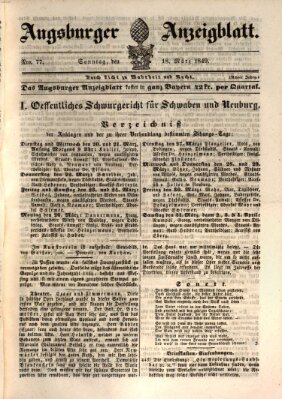 Augsburger Anzeigeblatt Sonntag 18. März 1849