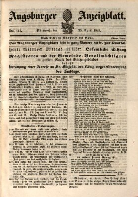 Augsburger Anzeigeblatt Mittwoch 25. April 1849