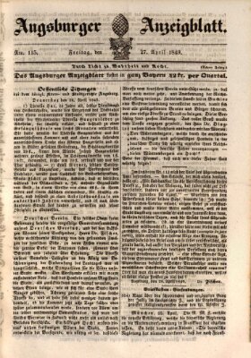 Augsburger Anzeigeblatt Freitag 27. April 1849