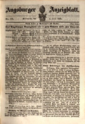 Augsburger Anzeigeblatt Mittwoch 4. Juli 1849