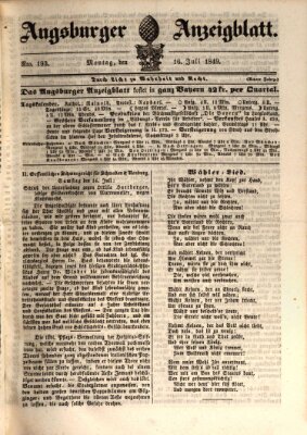 Augsburger Anzeigeblatt Montag 16. Juli 1849