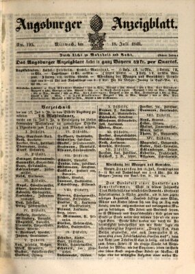 Augsburger Anzeigeblatt Mittwoch 18. Juli 1849