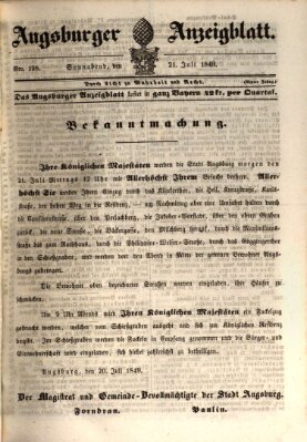 Augsburger Anzeigeblatt Samstag 21. Juli 1849