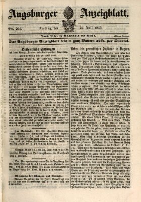 Augsburger Anzeigeblatt Freitag 27. Juli 1849