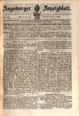 Augsburger Anzeigeblatt Mittwoch 5. September 1849