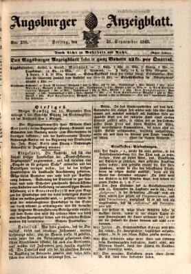 Augsburger Anzeigeblatt Freitag 21. September 1849