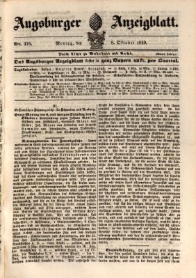 Augsburger Anzeigeblatt Montag 8. Oktober 1849