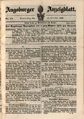 Augsburger Anzeigeblatt Donnerstag 11. Oktober 1849