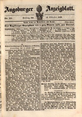 Augsburger Anzeigeblatt Freitag 12. Oktober 1849