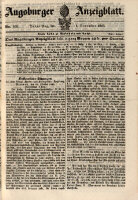 Augsburger Anzeigeblatt Donnerstag 1. November 1849