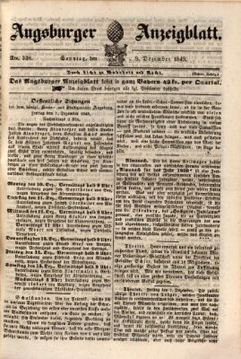 Augsburger Anzeigeblatt Sonntag 9. Dezember 1849