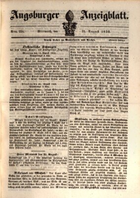 Augsburger Anzeigeblatt Mittwoch 21. August 1850