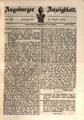 Augsburger Anzeigeblatt Dienstag 27. August 1850