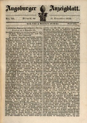 Augsburger Anzeigeblatt Mittwoch 11. September 1850