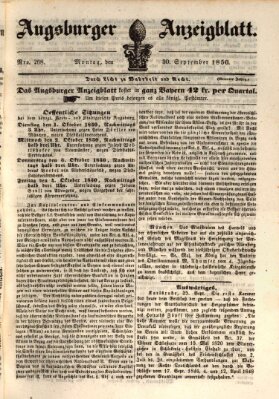 Augsburger Anzeigeblatt Montag 30. September 1850