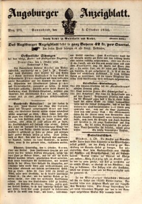 Augsburger Anzeigeblatt Samstag 5. Oktober 1850