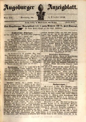 Augsburger Anzeigeblatt Sonntag 6. Oktober 1850