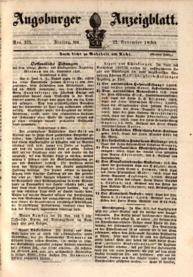 Augsburger Anzeigeblatt Freitag 22. November 1850