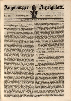 Augsburger Anzeigeblatt Donnerstag 12. Dezember 1850