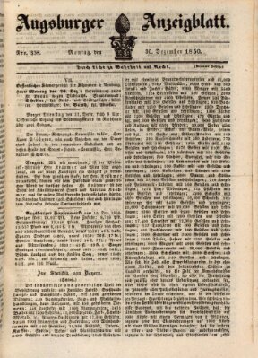 Augsburger Anzeigeblatt Montag 30. Dezember 1850