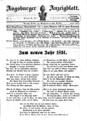 Augsburger Anzeigeblatt Mittwoch 1. Januar 1851