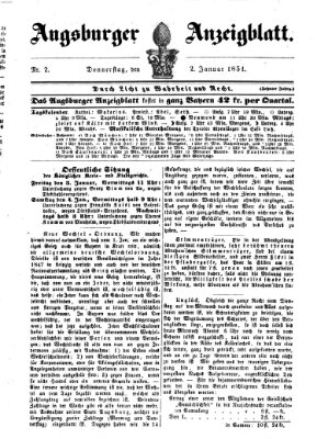 Augsburger Anzeigeblatt Donnerstag 2. Januar 1851