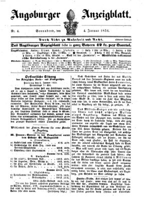 Augsburger Anzeigeblatt Samstag 4. Januar 1851