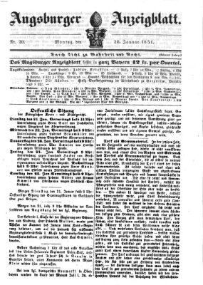 Augsburger Anzeigeblatt Montag 20. Januar 1851