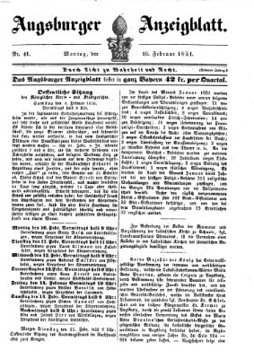 Augsburger Anzeigeblatt Montag 10. Februar 1851