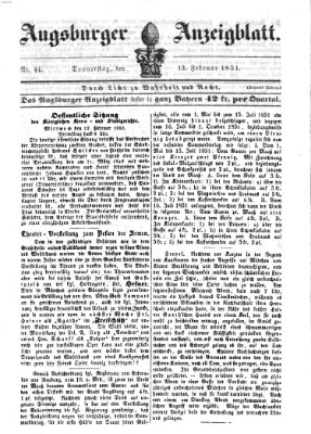 Augsburger Anzeigeblatt Donnerstag 13. Februar 1851