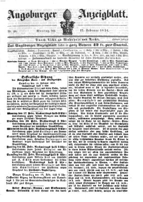 Augsburger Anzeigeblatt Montag 17. Februar 1851