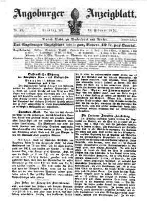 Augsburger Anzeigeblatt Dienstag 18. Februar 1851