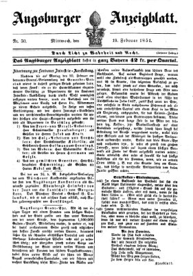 Augsburger Anzeigeblatt Mittwoch 19. Februar 1851