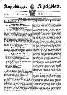 Augsburger Anzeigeblatt Sonntag 23. Februar 1851