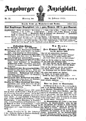 Augsburger Anzeigeblatt Montag 24. Februar 1851