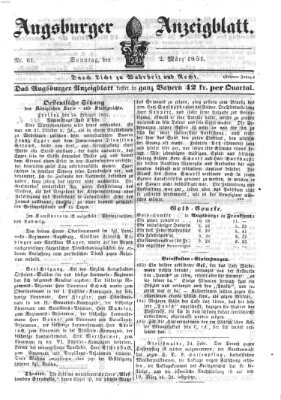 Augsburger Anzeigeblatt Sonntag 2. März 1851