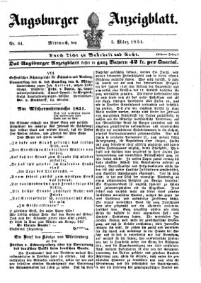 Augsburger Anzeigeblatt Mittwoch 5. März 1851