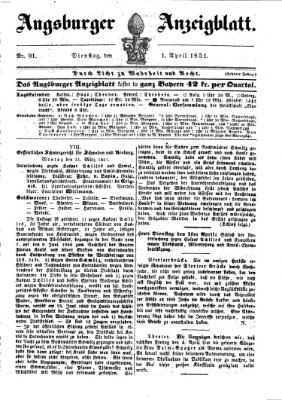 Augsburger Anzeigeblatt Dienstag 1. April 1851