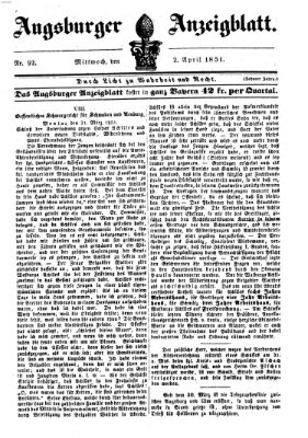 Augsburger Anzeigeblatt Mittwoch 2. April 1851