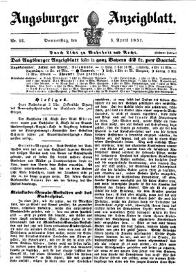 Augsburger Anzeigeblatt Donnerstag 3. April 1851